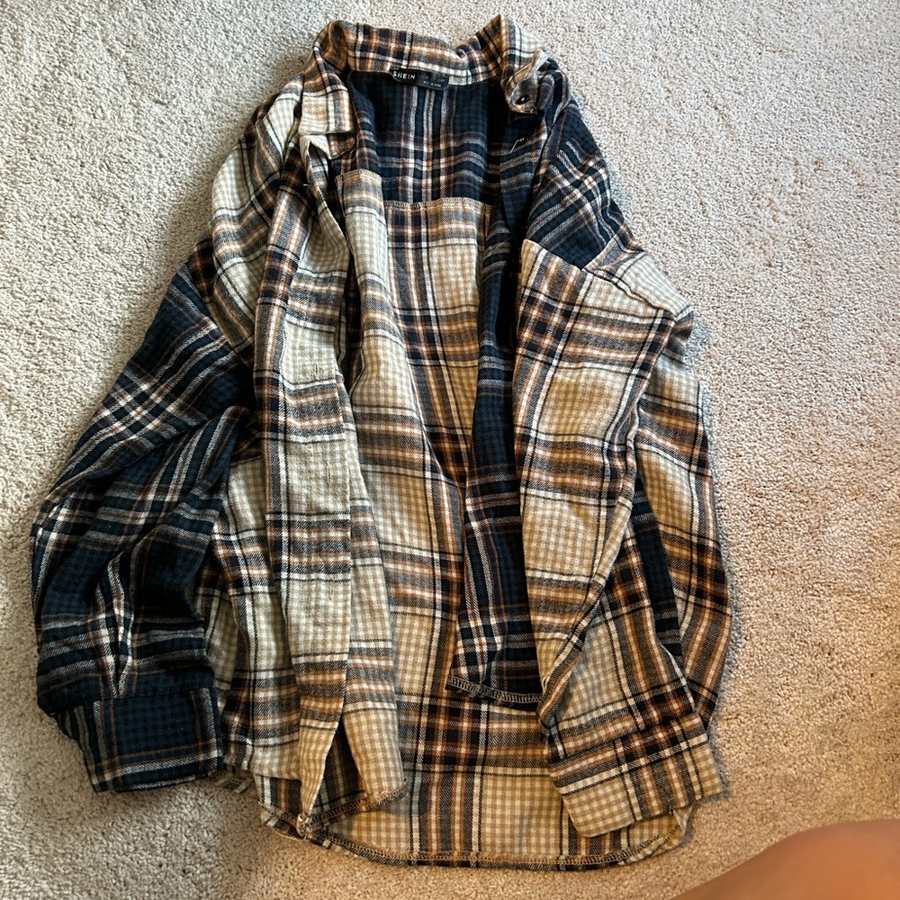 SHEIN Navy and Orange Plaid Shirt